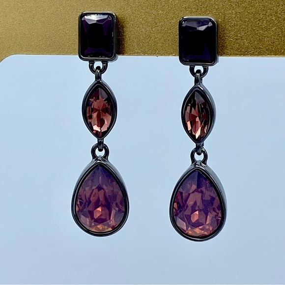 Gorgeous Glass Rhinestone Red Purple Pink Lulu Avenue Drop Earrings - Picture 2 of 7